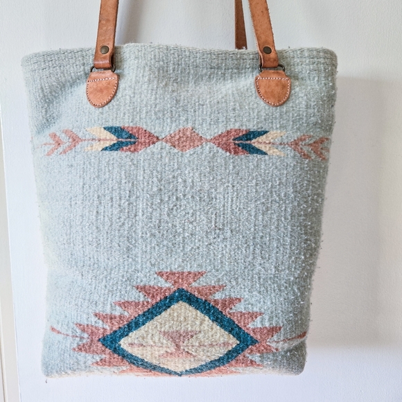 MZ Fair Trade Handmade Wool Bucket Tote Pastel Bohemian Manos Zapatecos Large - Picture 2 of 11